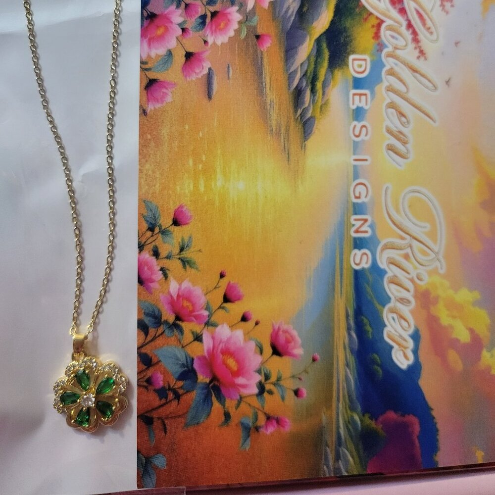18K Gold Plated Green Flower Zircon Necklace